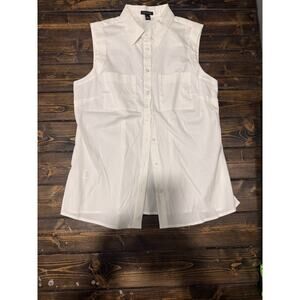 Ann Taylor White Button Up Sleeveless Blouse Size 0 Minimalist Casual Preppy
